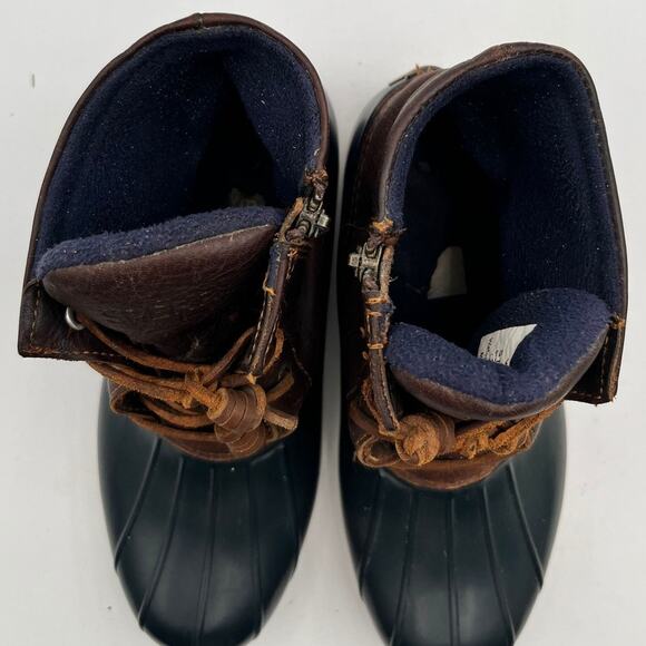 Sperry Saltwater Duck Boots Womens Size 7 Brown Leather Navy Rubber STS91175 - Picture 6 of 14
